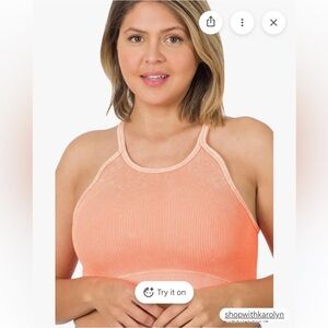 NWT Zenana Outfitters Ribbed Racerback Bralette in Neon Coral 1X/2X (6167X)
